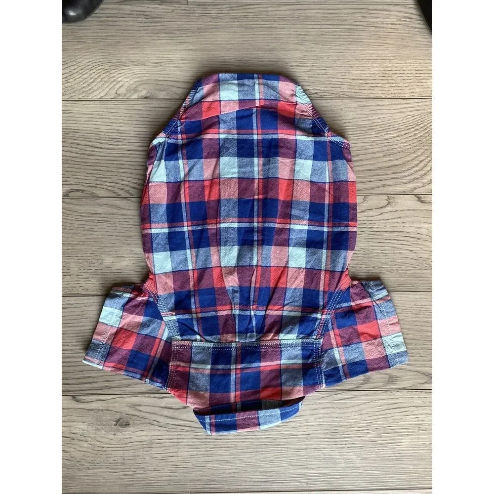 Oshkosh B'Gosh Short Sleeve Button Down One Piece Size 12 Red White & Blue Plaid